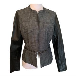 DKNY Black Denim & Vegan Leather Moto Peplum Jacket women’s medium